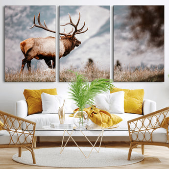70489411-MGV-CV-36X24-Elk Photography Wall Art Canvas Print, Framed Mountain Wildlife Art Picture Print, Rustic Nature Decor Perfect Rustic Lodge Decor