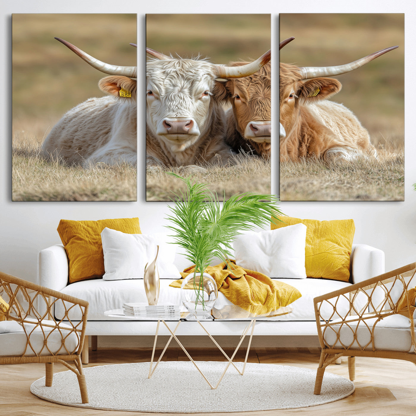 53388593-MGV-CV-36X24-Cow Photography Wall Art Canvas Print, Framed Rustic Animal Decor Art Picture Print, Texas Cow Pair Perfect Western Farmhouse