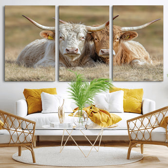 53388593-MGV-CV-36X24-Cow Photography Wall Art Canvas Print, Framed Rustic Animal Decor Art Picture Print, Texas Cow Pair Perfect Western Farmhouse