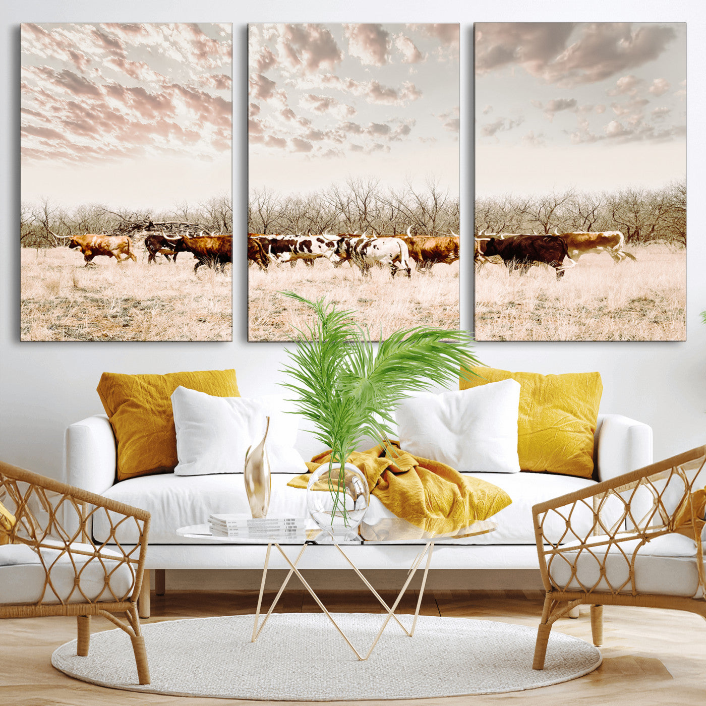 57389417-MGV-CV-36X24-Cow Herd Photography Wall Art Canvas Print, Framed Rustic Farmhouse Decor Art Picture Print, Western Ranch Style Perfect Rustic