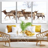 68738684-MGV-CV-36X24-Winter Elk Scene Wall Art Canvas Print, Framed Wildlife Photography Art Picture Print, Snowy Deer Decor Perfect Rustic Lodge Decor