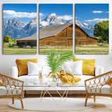 75948467-MGV-CV-36X24-Mountain Barn Scene Wall Art Canvas Print, Framed Rustic Farmhouse Style Art Picture Print, Country Cabin Decor Perfect Rustic