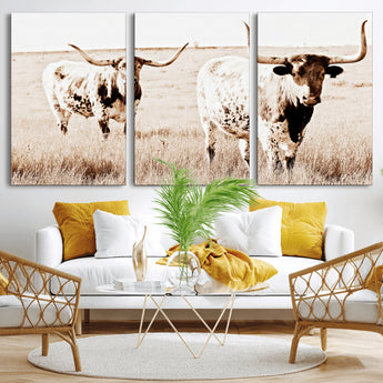 39672786-MGV-CV-36X24-Rustic Cow Scene Wall Art Canvas Print, Framed Farmhouse Style Cattle Art Picture Print, Prairie Animal Duo Perfect Rustic Western