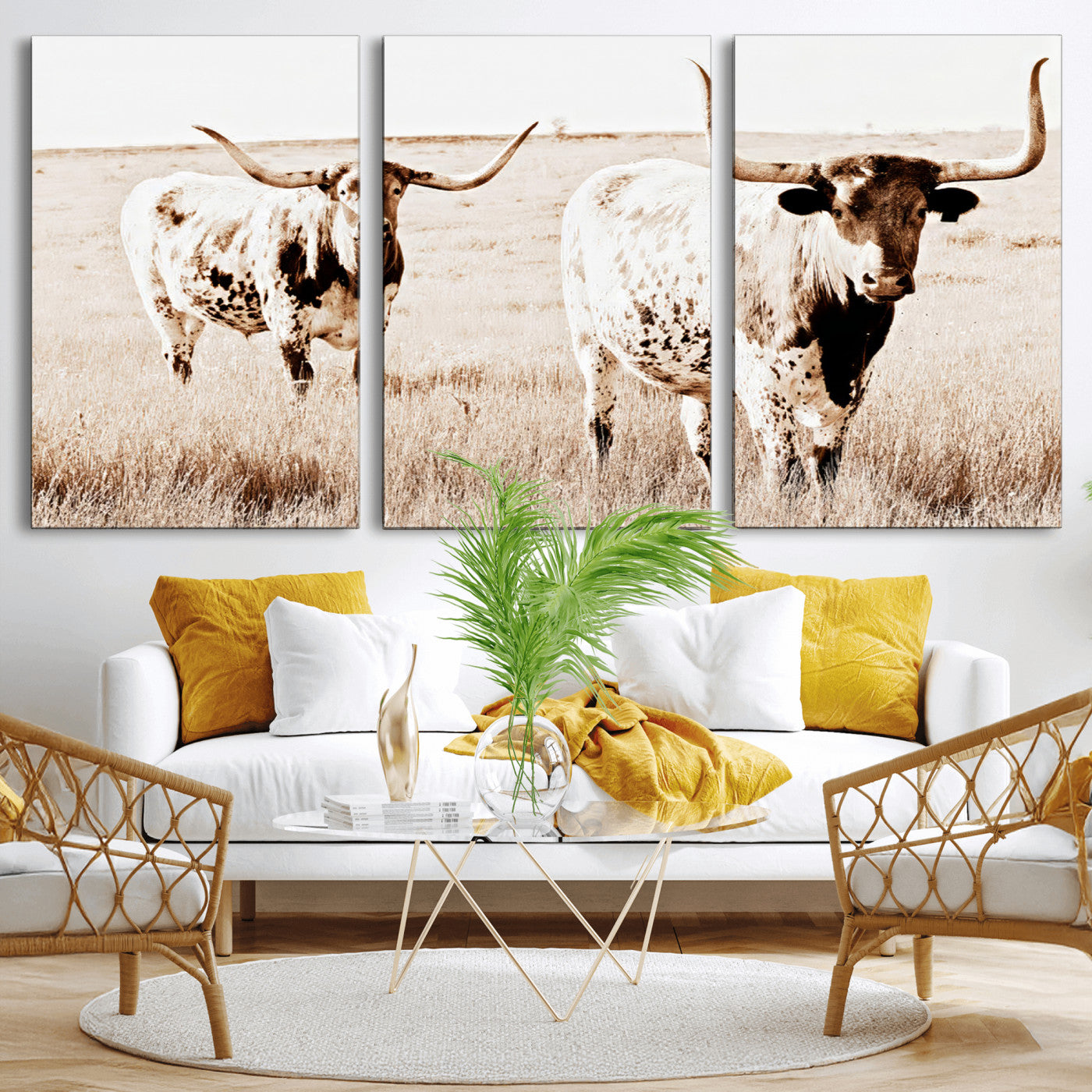 39672786-MGV-CV-36X24-Rustic Cow Scene Wall Art Canvas Print, Framed Farmhouse Style Cattle Art Picture Print, Prairie Animal Duo Perfect Rustic Western