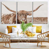 77810049-MGV-CV-36X24-Longhorn Bull Photo Wall Art Canvas Print, Framed Rustic Cow Decor Art Picture Print, Neutral Farmhouse Style Perfect Rustic