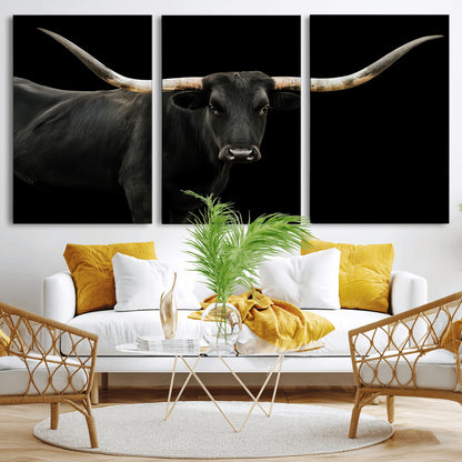 23572907-MGV-CV-36X24-Texas Longhorn Wall Art Canvas Print, Framed Rustic Western Decor Art Picture Print, Farmhouse Animal Perfect Modern Western