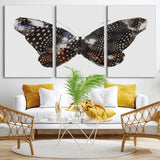 99831147-MGV-CV-60X30-3P-Spotted Butterfly Wall Art Canvas Print, Framed Neutral Insect Theme Art Picture Print, Earthy Wing Pattern Perfect Modern Rustic