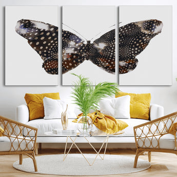 99831147-MGV-CV-60X30-3P-Spotted Butterfly Wall Art Canvas Print, Framed Neutral Insect Theme Art Picture Print, Earthy Wing Pattern Perfect Modern Rustic