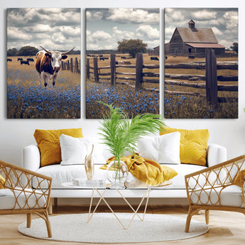 22296025-MGV-CV-36X24-Texas Longhorn Canvas Wall Art Canvas Print, Framed Rustic Barn Wall Art Art Picture Print, Farmhouse Cow Decor Perfect Rustic