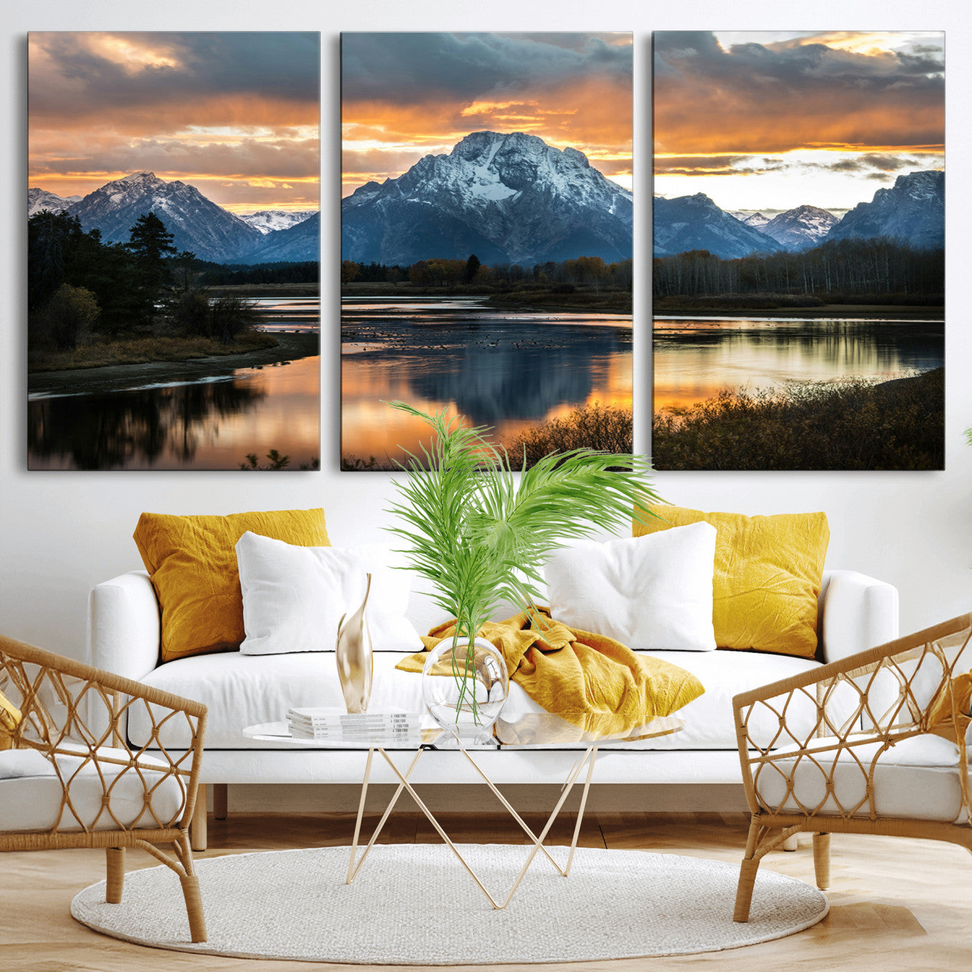14130176-MGV-CV-36X24-Mountain Sunset Wall Art Canvas Print, Framed Alpine Wilderness Art Picture Print, Golden Hour Perfect Rustic Wilderness Decor
