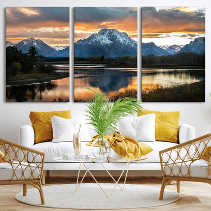 14130176-MGV-CV-36X24-Mountain Sunset Wall Art Canvas Print, Framed Alpine Wilderness Art Picture Print, Golden Hour Perfect Rustic Wilderness Decor
