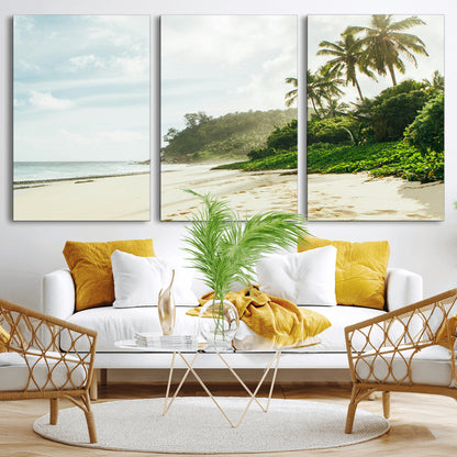 42984524-MGV-CV-60X30-3P-Relaxing Beach Wall Art Canvas Print, Framed Ocean View Art Picture Print, Coastal Serenity Perfect Tropical Coastal Decor Artwork