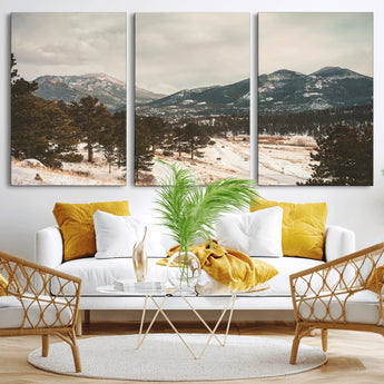77311749-MGV-CV-36X24-Mountain Landscape Wall Art Canvas Print, Framed Snowy Peaks Art Picture Print, Alpine Aesthetic Perfect Rustic Winter Decor