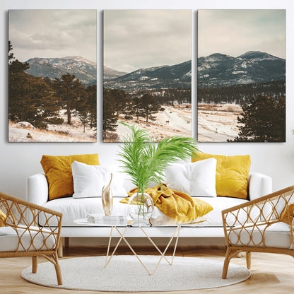 77311749-MGV-CV-36X24-Mountain Landscape Wall Art Canvas Print, Framed Snowy Peaks Art Picture Print, Alpine Aesthetic Perfect Rustic Winter Decor