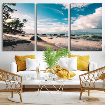 95301406-MGV-CV-36X24-Tropical Beach Wall Art Canvas Print, Framed Ocean Waves Art Picture Print, Relazxing Seascape Perfect Tropical Coastal Decor