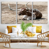 76549210-MGV-CV-36X24-Texas Longhorn Wall Art Canvas Print, Framed Country Living Art Picture Print, Farmhouse Aesthetic Perfect Western Rustic Decor