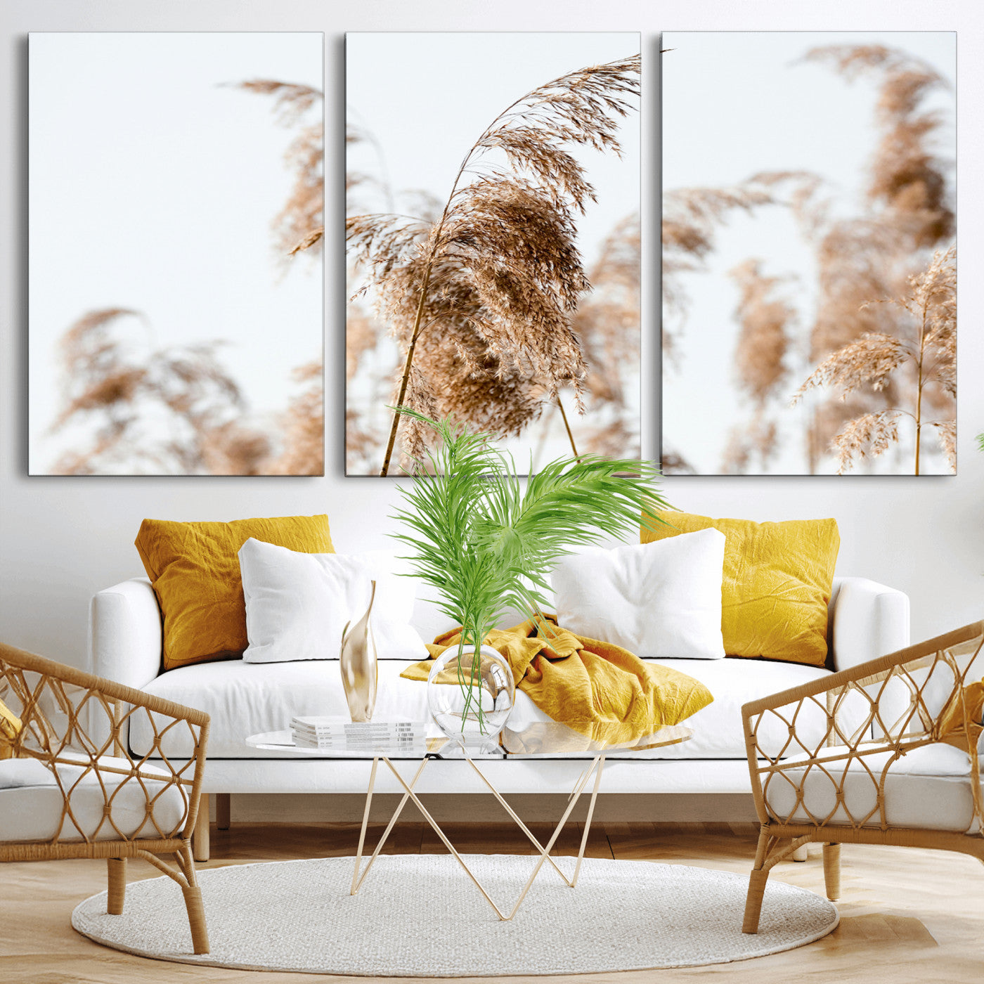 17019393-MGV-CV-36X24-Pampas Grass Wall Art Canvas Print, Framed Neutral Tones Art Picture Print, Minimalist Nature Perfect Boho Minimalist Decor