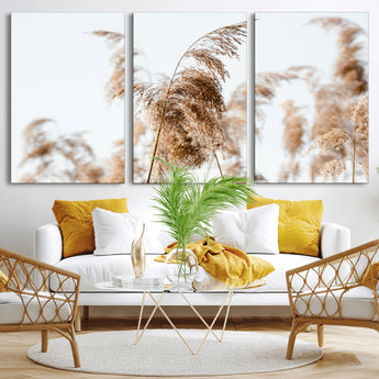 17019393-MGV-CV-36X24-Pampas Grass Wall Art Canvas Print, Framed Neutral Tones Art Picture Print, Minimalist Nature Perfect Boho Minimalist Decor