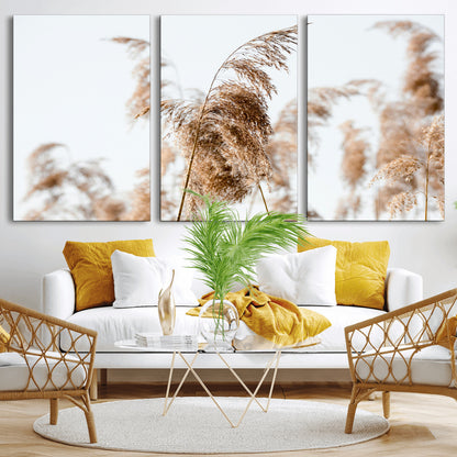 17019393-MGV-CV-36X24-Pampas Grass Wall Art Canvas Print, Framed Neutral Tones Art Picture Print, Minimalist Nature Perfect Boho Minimalist Decor