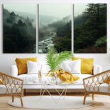 48497565-MGV-CV-36X24-Misty Forest Wall Art Canvas Print, Framed Foggy River Art Picture Print, Moody Landscape Perfect Moody Wilderness Decor Artwork