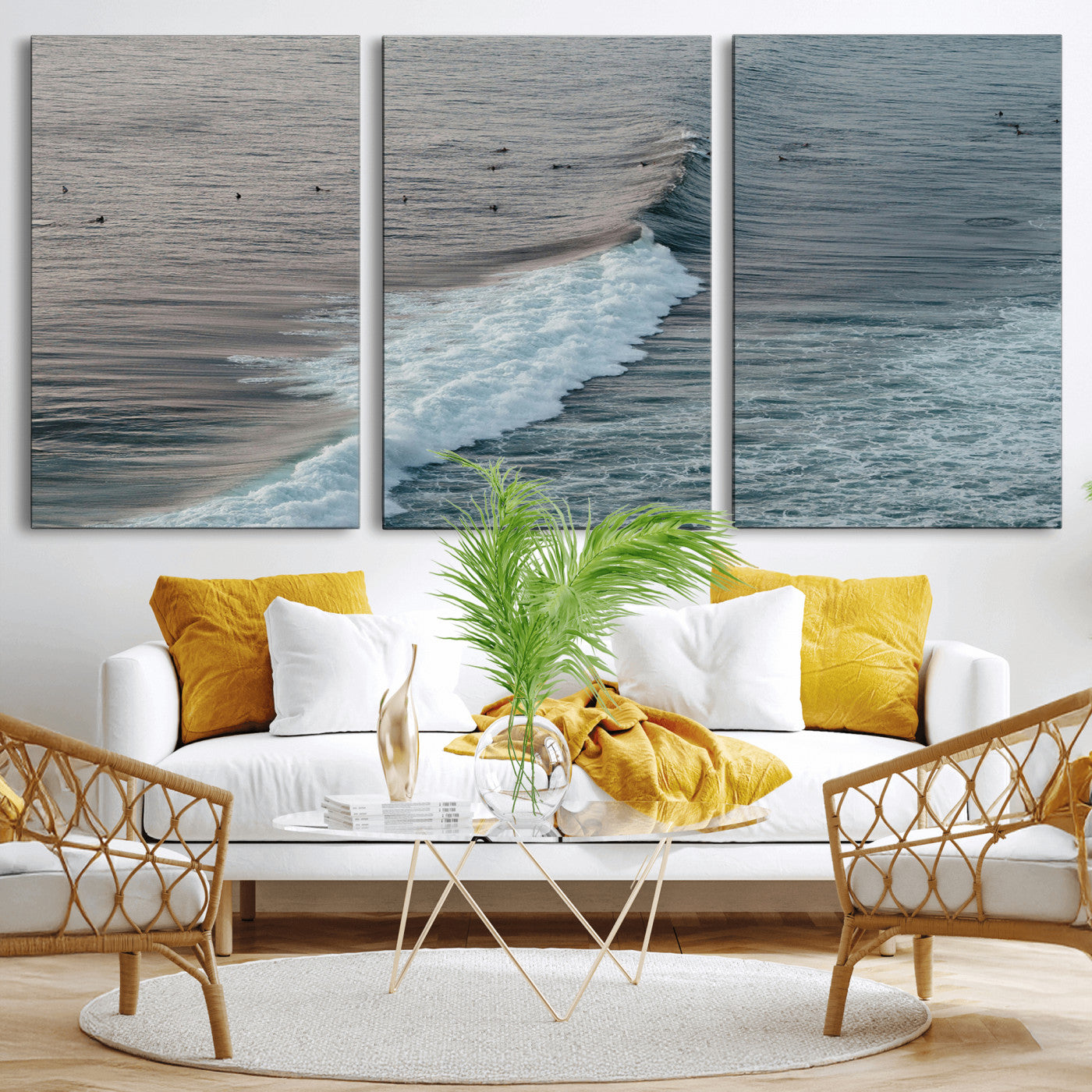 23077324-MGV-CV-36X24-Ocean Waves Wall Art Canvas Print, Framed Coastal Serenity Art Picture Print, Surf Aesthetic Perfect Modern Coastal Decor Artwork