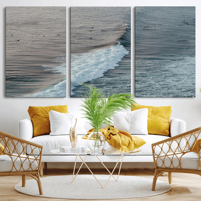 23077324-MGV-CV-36X24-Ocean Waves Wall Art Canvas Print, Framed Coastal Serenity Art Picture Print, Surf Aesthetic Perfect Modern Coastal Decor Artwork