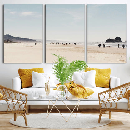 28307820-MGV-CV-60X30-3P-Minimalist Beach Wall Art Canvas Print, Framed Coastal Serenity Art Picture Print, Soft Sand Perfect Modern Coastal Decor Artwork