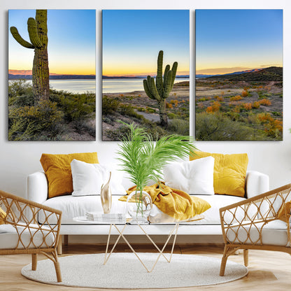 52844711-MGV-CV-36X24-Saguaro Cactus Wall Art Canvas Print, Framed Desert Sunset Art Picture Print, Southwestern Scene Perfect Southwestern Rustic Decor