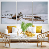 60308289-MGV-CV-36X24-Bison Wildlife Wall Art Canvas Print, Framed Snowy Prairie Art Picture Print, Western Landscape Perfect Rustic Winter Decor