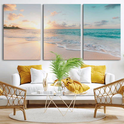 94538225-MGV-CV-36X24-Beach Sunset Wall Art Canvas Print, Framed Ocean Waves Art Picture Print, Summer Escape Perfect Coastal Serenity Decor Artwork