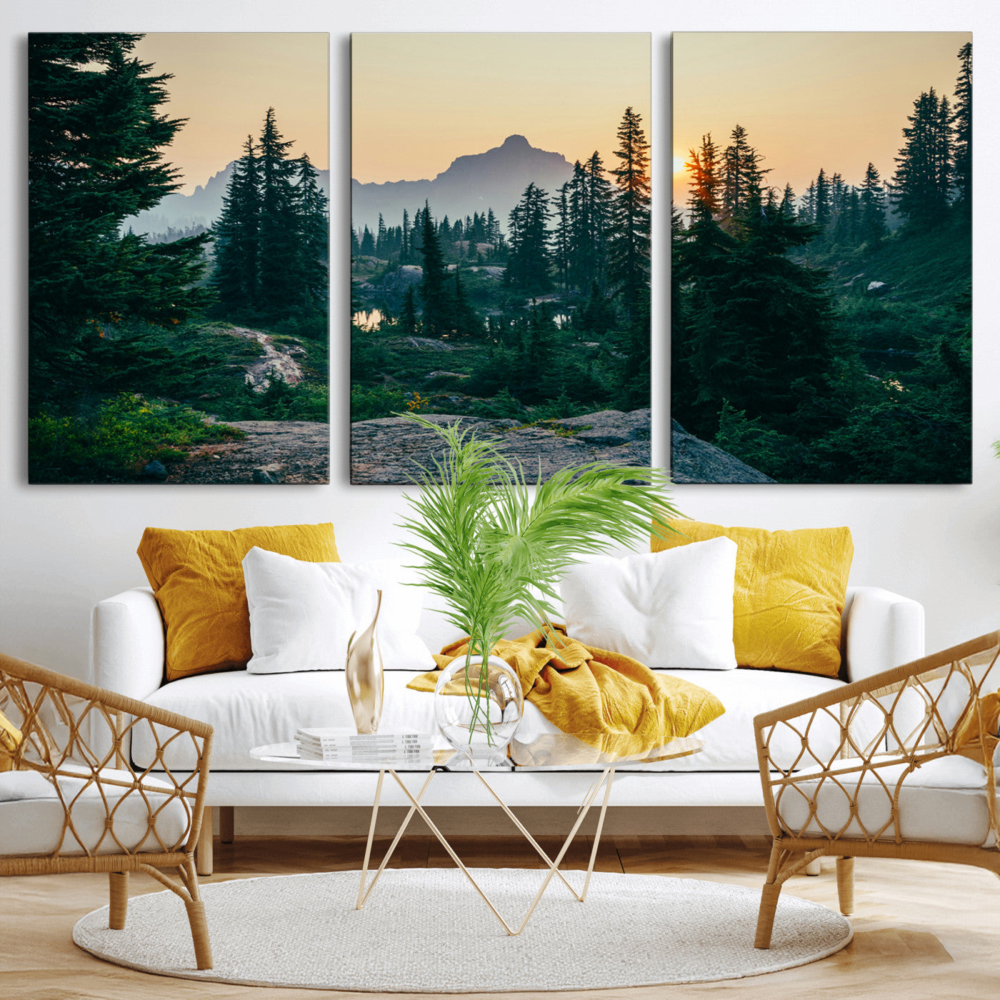 66397982-MGV-CV-36X24-Mountain Landscape Wall Art Canvas Print, Framed Forest Serenity Art Picture Print, Mountain Landscape Perfect Rustic Wilderness