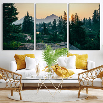 66397982-MGV-CV-36X24-Mountain Landscape Wall Art Canvas Print, Framed Forest Serenity Art Picture Print, Mountain Landscape Perfect Rustic Wilderness