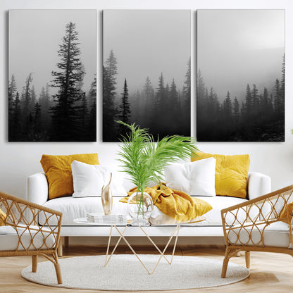 73138900-MGV-CV-36X24-Misty Pines Wall Art Canvas Print, Framed Woodland Photography Art Picture Print, Minimalist Decor Perfect Modern Rustic Decor