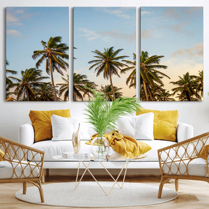 99033771-MGV-CV-36X24-Palm Trees Wall Art Canvas Print, Framed Tropical Vibes Art Picture Print, Coastal Sunset Perfect Coastal Boho Decor Artwork