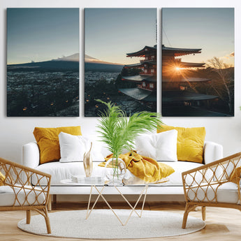 87729656-MGV-CV-36X24-Mount Fuji Wall Art Canvas Print, Framed Japan Travel Art Picture Print, Chureito Pagoda Perfect Zen Minimalism Decor Artwork