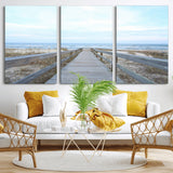 31602988-MGV-CV-36X24-Beach Boardwalk Wall Art Canvas Print, Framed Coastal Serenity Art Picture Print, Ocean View Perfect Coastal Minimalist Decor