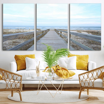 31602988-MGV-CV-36X24-Beach Boardwalk Wall Art Canvas Print, Framed Coastal Serenity Art Picture Print, Ocean View Perfect Coastal Minimalist Decor