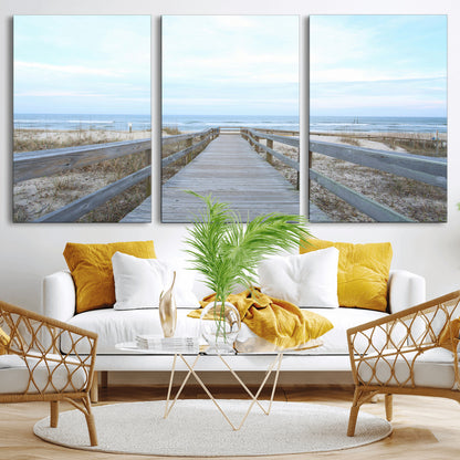 31602988-MGV-CV-36X24-Beach Boardwalk Wall Art Canvas Print, Framed Coastal Serenity Art Picture Print, Ocean View Perfect Coastal Minimalist Decor