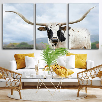 63592811-MGV-CV-36X24-Texas Longhorn Wall Art Canvas Print, Framed Western Rustic Art Picture Print, Farmhouse Decor Perfect Rustic Farmhouse Decor