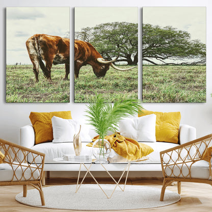 91866234-MGV-CV-36X24-Texas Longhorn Wall Art Canvas Print, Framed Rustic Ranch Art Picture Print, Western Cattle Perfect Rustic Farmhouse Decor Artwork