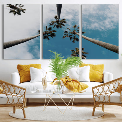 45236398-MGV-CV-36X24-Tropical Palm Trees Wall Art Canvas Print, Framed California Sky Art Picture Print, Minimalist Nature Perfect Coastal Minimalist