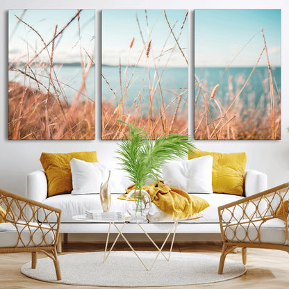 36108696-MGV-CV-36X24-Coastal Grass Wall Art – Serene Ocean View Canvas Print, Beach Nature Photography Decor for Living Room, Bedroom, Office or Modern