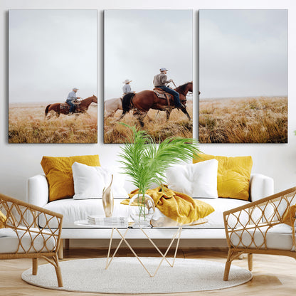 94723307-MGV-CV-36X24-Western Cowboys Wall Art Canvas Print, Framed Rustic Prairie Art Picture Print, Horseback Riding Perfect Rustic Western Decor