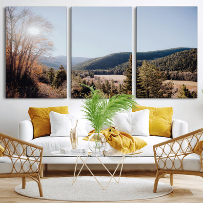 52941305-MGV-CV-36X24-Rustic Landscape Wall Art Canvas Print, Framed Serene Valley Art Picture Print, Pine Tree Horizon Perfect Rustic Cabin Decor