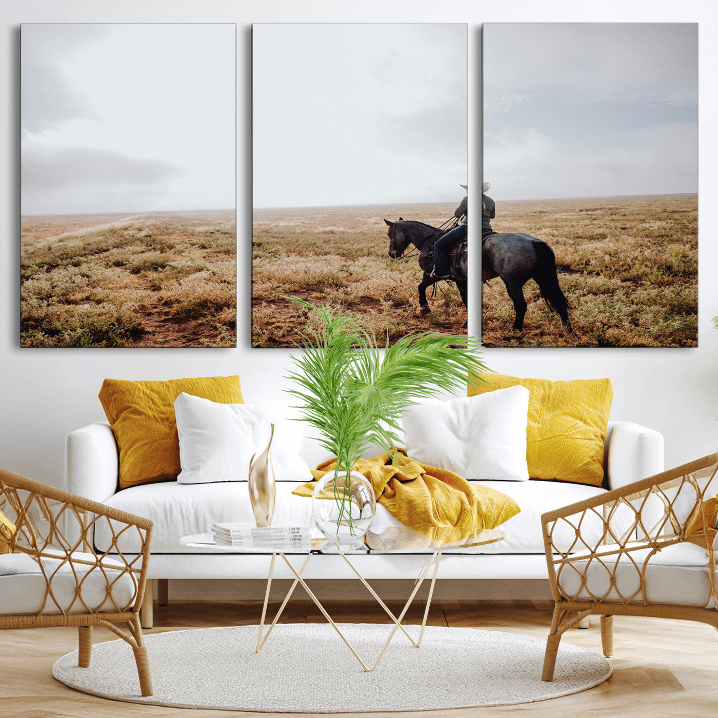 57597730-MGV-CV-36X24-Cowboy Wall Art Wall Art Canvas Print, Framed Western Canvas Art Picture Print, Rustic Ranch Scene Perfect Rustic Western Decor