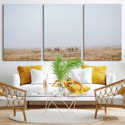 14761944-MGV-CV-36X24-Foggy Plains Wall Art Canvas Print, Framed Horseback Riders Art Picture Print, Rustic Western Perfect Rustic Western Decor Artwork