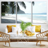 18311030-MGV-CV-36X24-Tropical Beach Wall Art Canvas Print, Framed Serene Ocean Art Picture Print, Palm Tree Shadows Perfect Tropical Coastal Decor