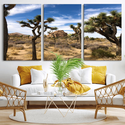 25722592-MGV-CV-36X24-Joshua Tree Desert Wall Art Canvas Print, Framed Southwestern Nature Art Picture Print, Rustic Earth Tones Perfect Southwestern