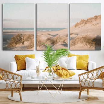 28064037-MGV-CV-36X24-Minimalist Seascape Wall Art Canvas Print, Framed Neutral Beach Print Art Picture Print, Sand Dune Photography Perfect