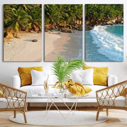 82312665-MGV-CV-36X24-Tropical Beach Wall Art Canvas Print, Framed Ocean Waves Art Picture Print, Palm Trees Perfect Coastal Minimalist Decor Artwork